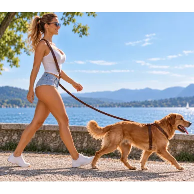 D2 Adjustable Leather Dog Leash Brown VlaMiTex