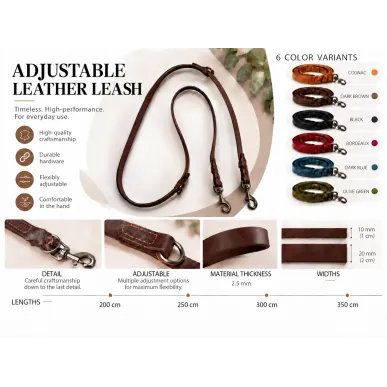 D2 Adjustable Leather Dog Leash Brown VlaMiTex