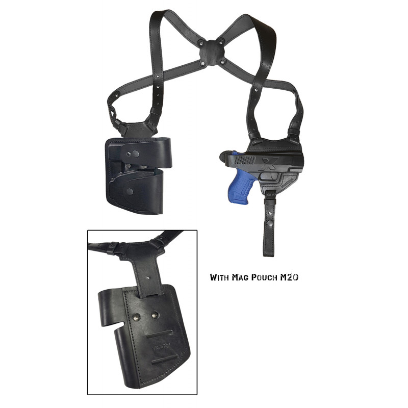 S5M20 Holster d'épaule en cuir pour Walther P99 avec poche pour chargeur et menottes