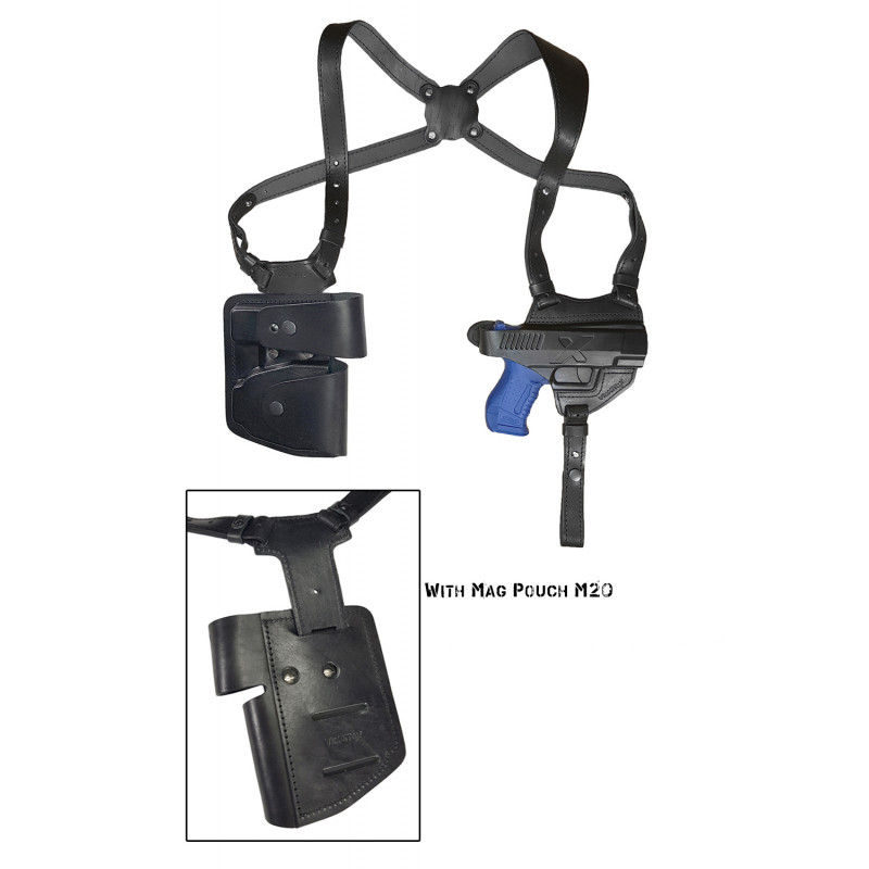 S5M20 Leather Shoulder Holster for Walther PDP 4-Inch Barrel with Magazine and Handcuff Pouch