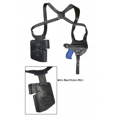 S5M20 Holster d'épaule en cuir pour Walther PDP canon 4 pouces avec poche pour chargeur et menottes