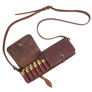 Bolsa de Cartuchos de Couro Calibre 12 – Bolsa de Couro Legítimo Marrom para Cartuchos de Espingarda