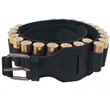 J25 Ceinture à cartouches en cuir véritable 12 cal Noir VlaMiTex