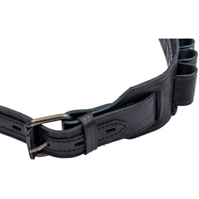 J25 Ceinture à cartouches en cuir véritable 12 cal Noir VlaMiTex