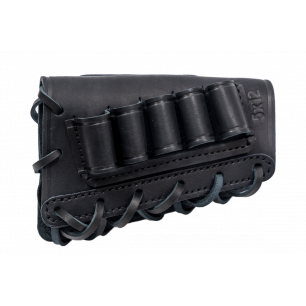 Cartouchière de crosse calibre 12 noir – Holster en cuir pour 5 cartouches de fusil