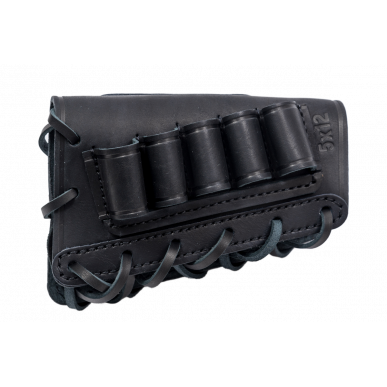 J24 Étui à cartouches en cuir véritable pour crosse 12 cal. Noir VlaMiTex