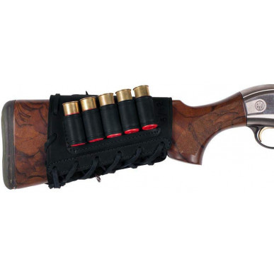 J24 Étui à cartouches en cuir véritable pour crosse 12 cal. Noir VlaMiTex