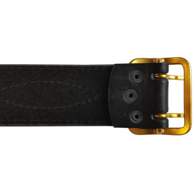 Cinturón de servicio de cuero genuino de 5 cm de ancho con doble hebilla negro VlaMiTex G1