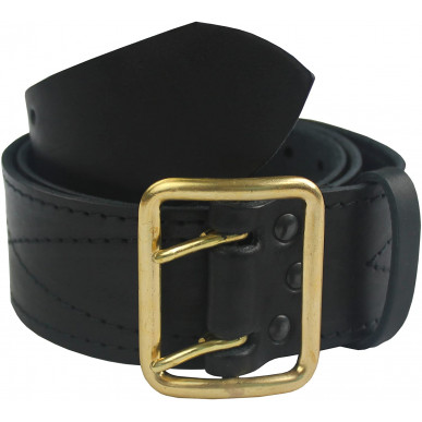 Cinturón de servicio de cuero genuino de 5 cm de ancho con doble hebilla negro VlaMiTex G1